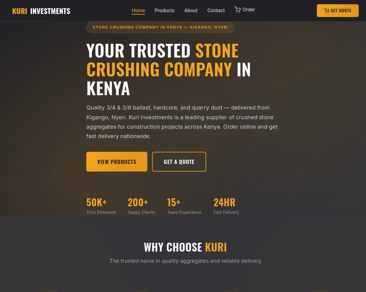 Kuri Investments — stone crushing & aggregate supply website, Kenya